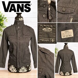 Vans Grey Denim Utility Field Jacket Womens Small Tapered Military Fit Gorpcore